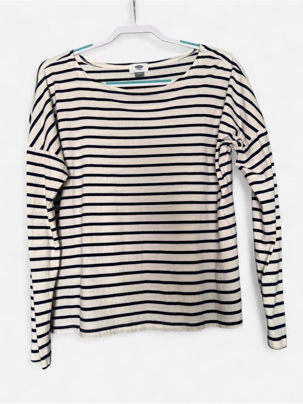 Old Navy Cream and Navy Striped Long-Sleeve Top